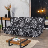 Capa Para Sofá Sem Braço Malha Moderna Estampa Geometrica Cor Preto Floral