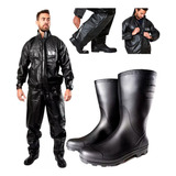 Capa Roupa Chuva Moto Motoqueiro Frio Pvc Gola + Bota Botina