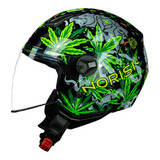 Capacete Aberto Norisk Orion Magic Seeds Green @# Cor Preto/verde Tamanho Do Capacete M - 58cm