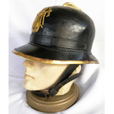 Capacete Antigo Bombeiro Mod Inglês Original Couro Alumínio
