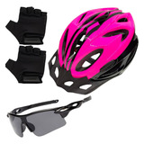 Capacete Ciclismo Bike Mtb + Óculos Proteção + Par De Luvas