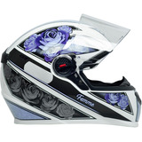 Capacete Com Narigueira P/ Moto Gt Femme Branco Lilas Rosas