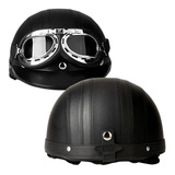 Capacete Couro Com Óculos P Bicicleta Moto Patinete Elétrica Cor Preto