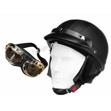 Capacete Couro + Óculos P Bicicleta Moto Patinete Elétrica