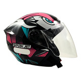 Capacete Moto Aberto Ebf Spark Jet Dragon Brilhante Cor Rosa Tamanho Do Capacete 56
