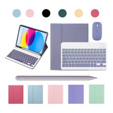 Capas Para iPad 10ª Geração 10.9in Com Caneta +teclado+mouse Cor Lavender Grey + Lavender Grey Teclado + Lavender Grey Carregamento Bluetooth Mouse+ Caneta Roxa Clara