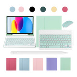 Capas Para iPad 10ª Geração 10.9in Com Caneta +teclado+mouse Cor Verde + Teclado Verde + Mouse De Carregamento Verde+caneta Branca