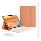 Capas Para iPad 10ª Geração 10.9in Com Caneta +teclado+mouse Cor Vitalidade Laranja + Branco Teclado + Branco Carregamento Bluetooth Mouse+caneta Branca