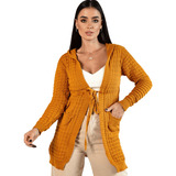 Cardigan Manga Longa Com Toca E