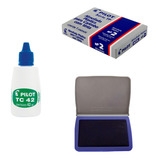 Carimbeira Almofada Carimbo Pilot N2 Azul + Tinta Refil Top