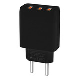 Carregador 3 Portas Usb Fonte Tomada Triplo Celular Preto