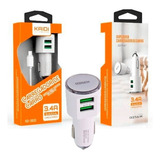 Carregador Carro Turbo 2 Usb Com Cabo Tipo C Kaidi Cinzeiro