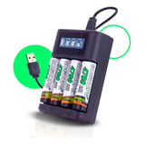 Carregador De Pilha Inteligente + 4 Pilhas Recarregáveis