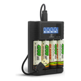 Carregador De Pilha Inteligente Lcd + 4 Pilhas Recarregáveis