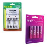 Carregador De Pilhas Aa/aaa/9v + 4 Pilhas Aa 2700 Mah Elgin