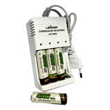 Carregador De Pilhas Rápido Bivolt + 4 Pilha Aa Recarregável