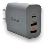 Carregador De Tomada Handz Turbo 30w Saídas 2 Usb + 1 Type C Cor Cinza-escuro