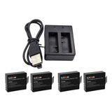 Carregador Duplo + 4 Baterias Para Câmera Go Sports 4k Kit