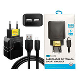 Carregador Fonte Celular Tomada 25w 2 Usb E Cabo V8 Dados