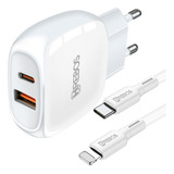 Carregador P/iPhone Turbo Pd 38w Saída Dupla Usb C Com Cabo