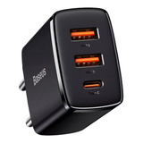 Carregador Rápido Turbo 30w Pd Baseus Tipo-c & 2 Usb Compact Cor Preto