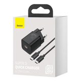 Carregador Rápido Usb-c Baseus Qc Pd 3.0 25w + Cabo Usb-c 1m Cor Preto