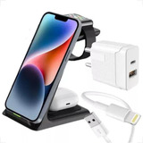 Carregador Sem Fio Para iPhone Watch AirPods Indução 3 Em 1