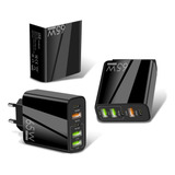 Carregador Turbo 2 Entrada Tipo-c3 3 Entrada Usb 65w Cor Preto Branco