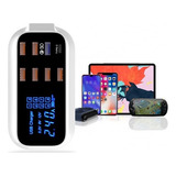Carregador Usb 8 Portas Medidor De Corrente E Tensão Display Cor Branco