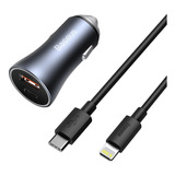 Carregador Veicular 40w Baseus Usb+ Usb C  Cabo Lightning 1m