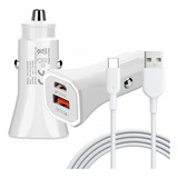 Carregador Veicular Carro Turbo 2 Usb Qc 3.0 + Cabo Tipo C Cor Branco