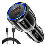 Carregador Veicular Carro Turbo 2 Usb Qc 3.0 + Cabo Tipo C