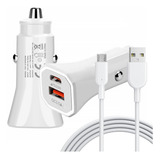 Carregador Veicular Turbo Carro Qc 3.0 + Cabo Micro-usb V8