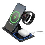 Carregador Wireless 3 Em 1 Carga Rápida Sem Fio Dock Station Cor Preto