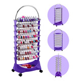 Carrinho Auxiliar Manicure Porta 176 Esmaltes Expositor Smaltbell Cromado Dompel Roxo 8 Bandejas Com Rodinhas