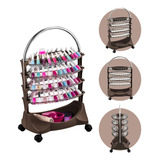 Carrinho Auxiliar Manicure Porta 88 Esmaltes Expositor Smaltbell Cromado Dompel Marrom Tabaco 4 Bandejas Com Rodinhas