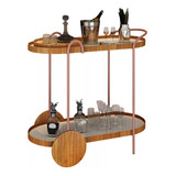 Carrinho Bar Decorativo Cristal Bandeja Rodas Madeira Adega