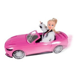 Carrinho Carro Rosa Conversível 2 Lugares De Barbie + Boneca