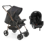 Carrinho De Bebê Galzerano Milano Reversível + Bebê Conforto Cor Preto Cor Do Chassi Cobre