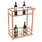 Carrinho De Bebidas Estilo Industrial Rose Gold Com Espelho