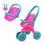 Carrinho De Boneca + Bebe Conforto Baby Love Com Kit Papinha