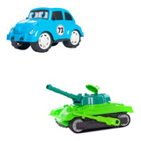 Carrinho Fusca + Tanque Brinquedo Carro Médio Kit Infantil
