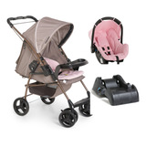 Carrinho Milano Rev. Ii Com Bebê Conforto E Base - Galzerano Cor Capuccino Rosa Chassi Cobre
