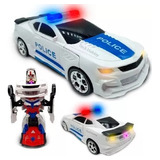 Carrinho Policia Transformers Vira Robô Luz Som Bate Volta 