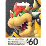 Cartão Nintendo 3ds Wii U Switch Eshop $60 ($50+$10) Usa