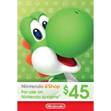 Cartão Nintendo Eshop Usa Switch 3ds Wii U Ecash $45 Dolares