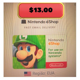 Cartão Nintendo Switch 3ds Wii U (eshop Card Usa) $13 Dólar
