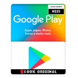 Cartão Play Store Google Gift Card R$ 25 Reais Android