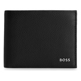 Carteira De Couro Granulado Com Logo Prateado Boss