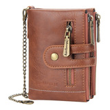 Carteira Masculina De Couro Trabalhado + Zíper Porta Moedas
